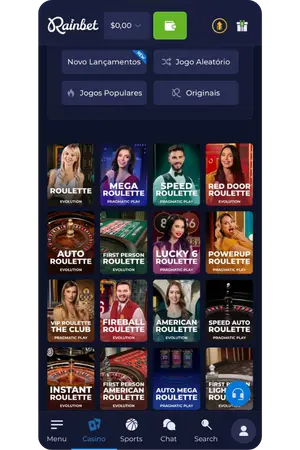Variedades de roleta e jogos de mesa Rainbet