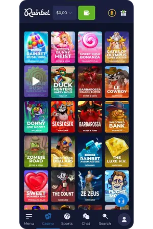 Catálogo de slots com provedores no Rainbet móvel