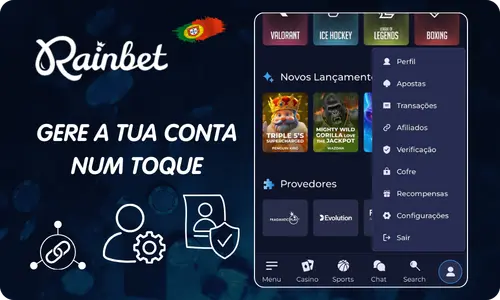 Gestão de conta App Rainbet com definições seguras