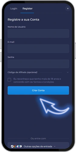 Caixa de confirmação de idade e termos de utilização no formulário de registo da Rainbet
