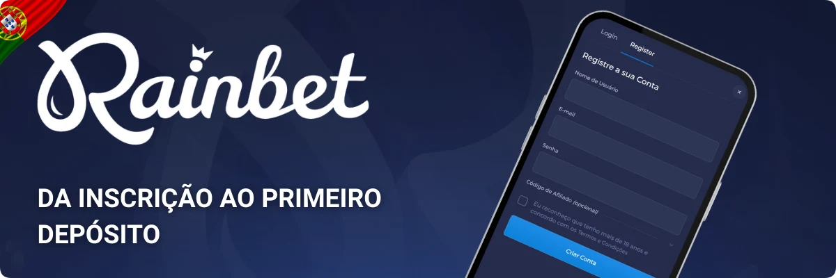 Formulário de registo da Rainbet com campos para criar uma conta nova no site